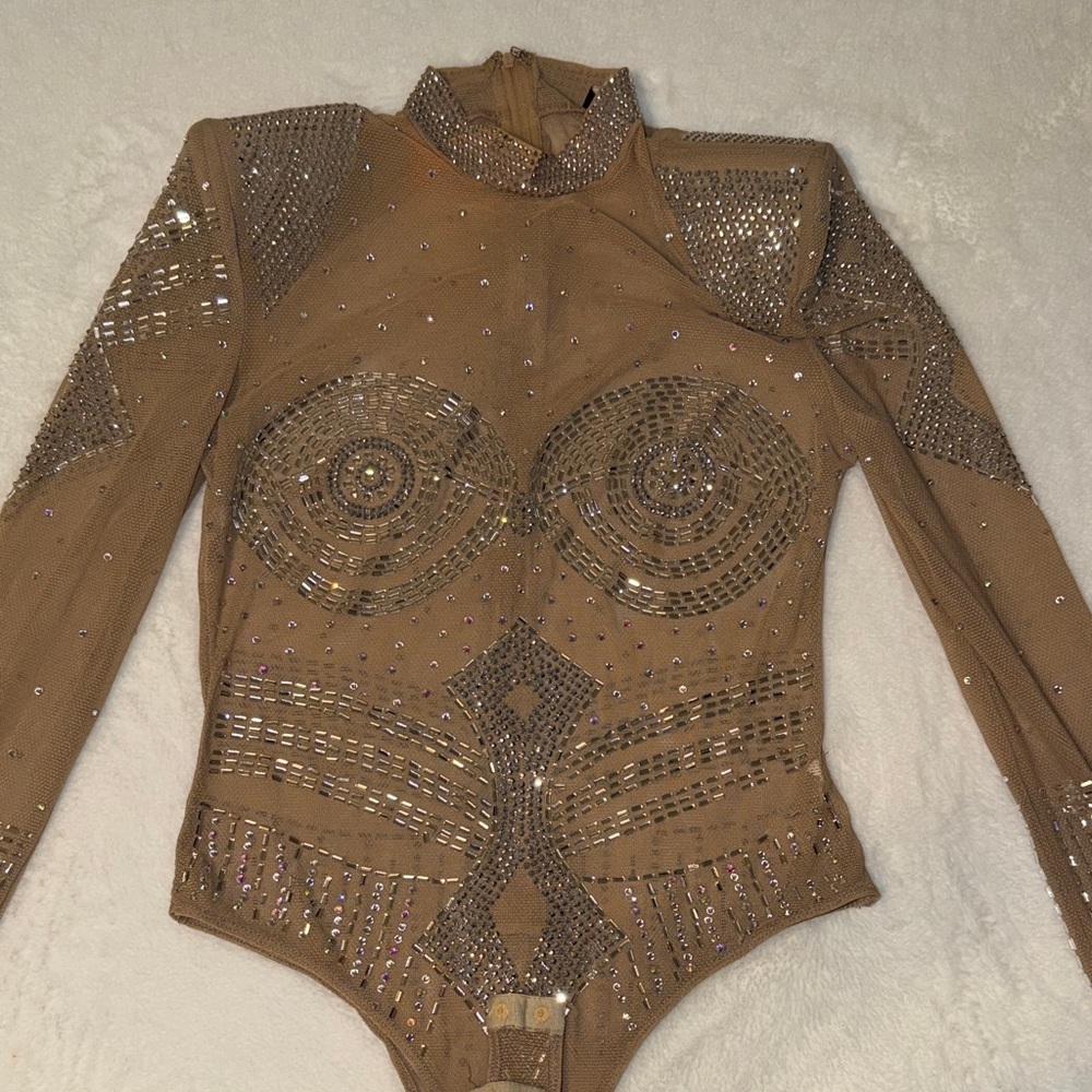 Embellished Tan Bodysuit